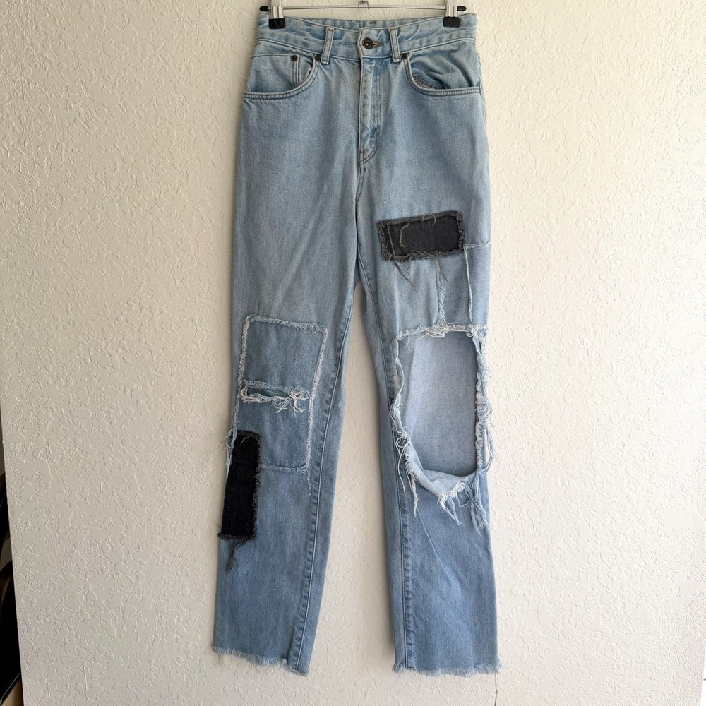 The Ragged Priest Womens Jeans Denim Pants Sz 26 Distressed Patchwork Grunge